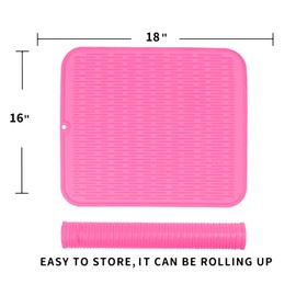 MicoYang Silicone Dish Drying Mat for Multiple Usage,Easy clean,Eco-friendly,Heat-resistant Silicone Mat for Kitchen Counter or Sink,Refrigerator or Drawer Liner Rose XL 18 inches x 16 inches