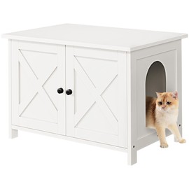 Shintenchi Cat Littler Box Enclosure, Litter Box Furniture Hidden with Removable Divider, Cat House with End Table, Brown