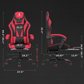 ErgoDesign Gaming Chair with Linkage Armrest & Footrest, High Back Video Gaming Chair, Black/Red
