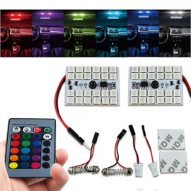 SOCAL-LED LIGHTING 24SMD 5050 RGB Festoon Led Panel Dome Light Bulb Auto Car Reading Interior Lamp DC 12V With T10 / Festoon Adapters (Pack of 2)