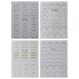 JMEOWIO 3D Nagelsticker French Tip Goldlinie Nail Art Sticker Selbstklebend Nagelaufkleber 5D Stereoskopisch Dekoration Nageldesign Zubehör 4 Blatt