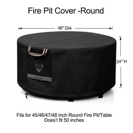 QH.HOME QH.HOME Fire Pit Cover Round Super Waterproof, 48" D X 24" H Outdoor Round Firepit Cover 600D Strong Tear Resistant, UPF 50+ Fire Pit Covers Premium Fading Resistant for Outdoor Round Fire Pit - Black