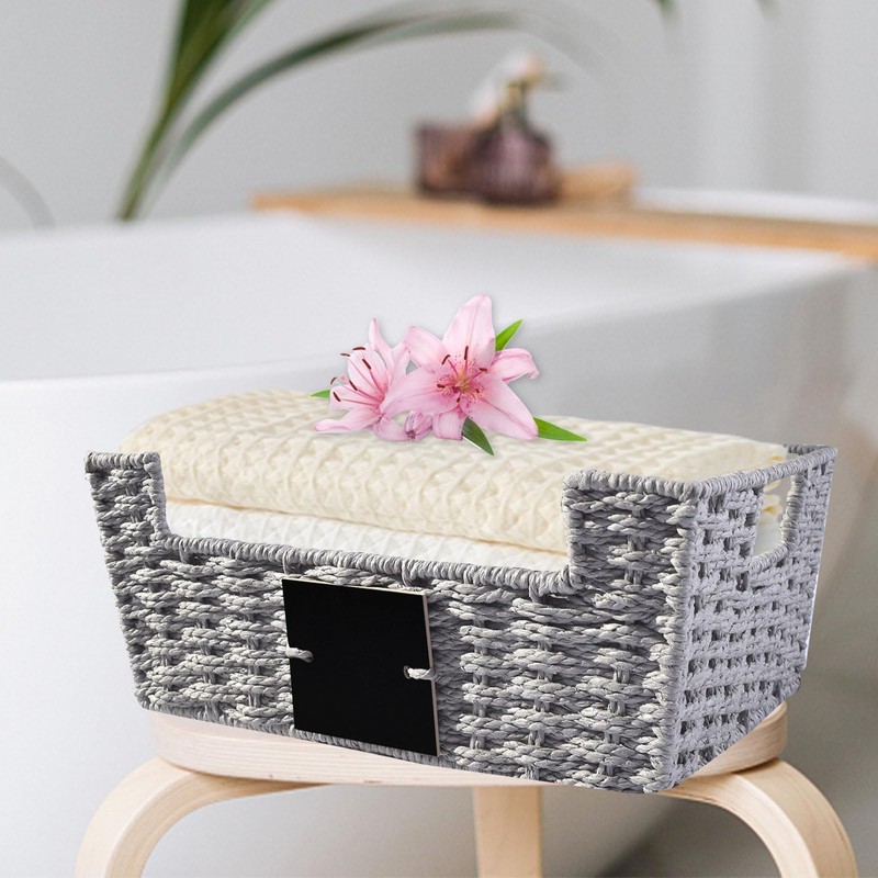 OUTBROS Storage Box Hand-Woven Wicker Storage Baskets, Multipurpose Open-Front Bin,