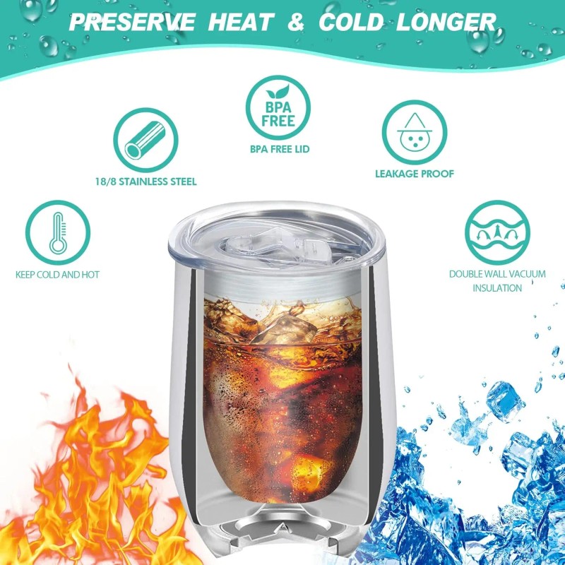 50-Pack Insulated Stainless Steel Wine Tumblers Sublimation Blanks with Spill-Proof