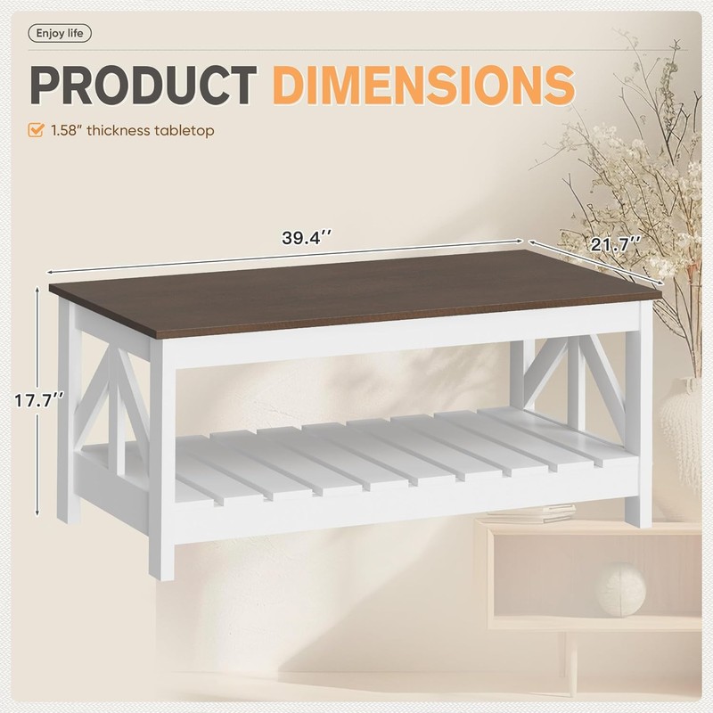 YESHOMY Farmhouse Coffee Table, Coffee Tables for Living Room, Farmhouse