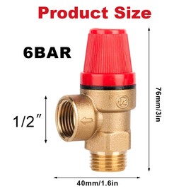 1/2 Inch Safety Valve Relief Valves, G1/2 Inch Male Thread Brass Pressure Reducing Valve, DN15 Diaphragm Safety Valve, 6 Bar 1/2 Inch Male Thread x 1/2 Inch Internal Thread Bleed Valve for Water Oil,