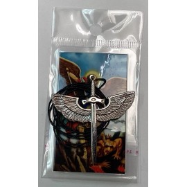 Medalla Espada Con Alas De San Miguel Y Estampita, Medal St Michael Spade Wings