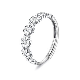 MILACOLATO 925 Sterling Silver Rings Daisy White Cubic Zirconia Open Adjustable Dainty Band Statement Finger Thumb Rings for Women Girls