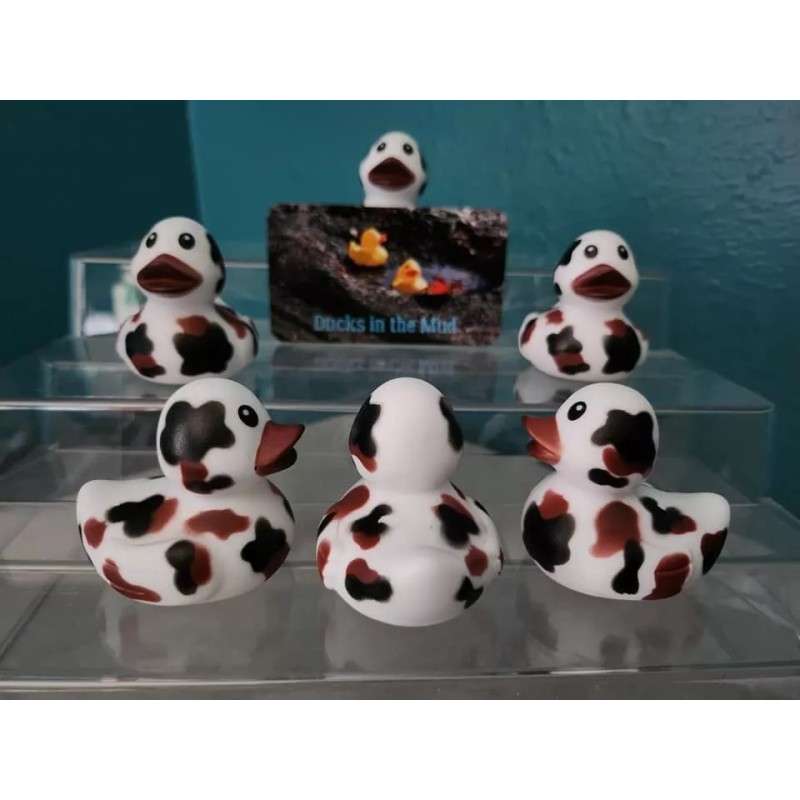 Approx 2"- Black and Brown Cow Print Rubber Ducks (#6)