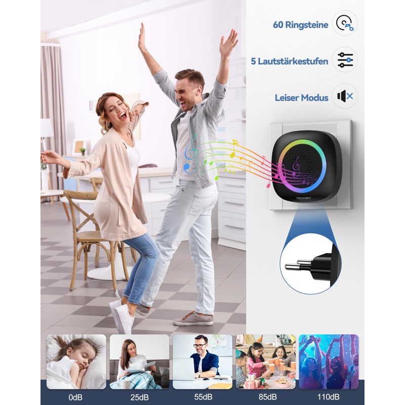TECKNET Wireless Bell, 400 m Wireless Range Doorbell Set with