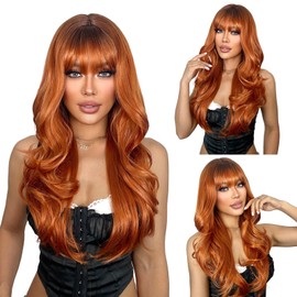 SUKRI Peluca De Jengibre Para Mujer, De 26 Pulgadas, En Capas, Color Naranja Jengibre, Con Flequillo, Larga, Ondulada, Sintética, Resistente Al Calor, Para Cosplay Diario.