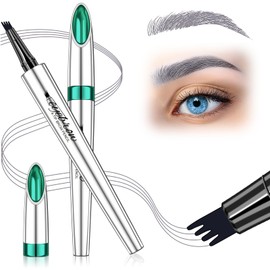 Microblade Eyebrow Pen, Grey Eyebrow Pencil for Older Women Soft Waterproof Brow 4 Fork Tip Pencil, Natural Liquid Eyebrow Pen Lift & Snatch that Looks Like Hair, Grey