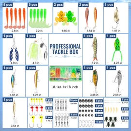 Takieaquax Fishing Lures, 92Pcs Tackle Box with Tackle Included, Crankbaits, Spoon, Hooks, Weights & Other Accessories, Fishing Bait Lure Gear Kit Gift for Men Bass Freshwater