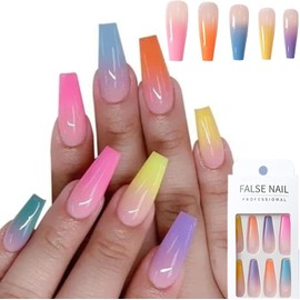 50 Pcs False Nails, Trendy Candy Coffin False Nail with Glue, Artificial Finger Acrylic Nail Kit Manicure Kit for Women, Next Day Delivery of Coffin Acrylic, Press on Nails, Fake Nails (pack of 2)