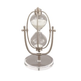 Deco 79 Glam Glass Timer, Acrylic Hourglass Sand Timer with Swiveling Iron Cage, 6" L x 6" W x 12" H, Silver