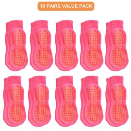 Esaroll Non Slip Socks for Toddler Girls Non Skid Trampoline Socks for Kids 3-5 Years 10 Packs Pink