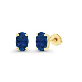 Yellow Gold Plated 925 Sterling Silver 5x3mm Oval Cut Created Blue Sapphire September Birthstone Screwback Stud Earrings