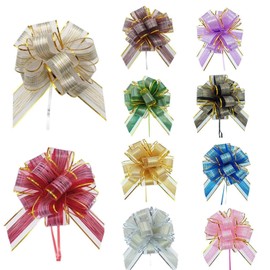 Zhjuju Large Pull Bows,10Pcs Gift Wrap Bows Organza Pull Bows Wrapping Pull Bow Ribbon for Wedding Party Decoration Gift Baskets Christmas Wrapping Party Decorations Birthday Gift Decorations
