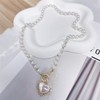 Dainty Faux Pearl Heart Charm Plated Choker Necklace for Women