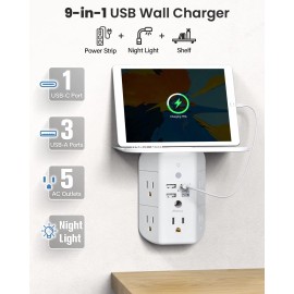 Mifaso Wall Outlet Extender with Shelf and Night Light,Surge Protector