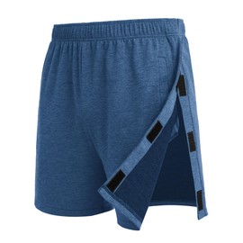 Deyeek Mens Tearaway Shorts Post Knee Surgery After Hip Surgery Snap On Shorts for Women Rip Off Velcro Pants with Pockets Heather Blue