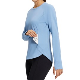 baleaf Women's Thermal Tops Fleece Lined Shirts Long Sleeve Cold Weather Running Gear Workout Zipper Pocket Thumbholes Blue M