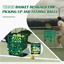 OLE ANDIGO Tennis Ball Basket Tennis Ball Hopper with Wheels - 60 Balls Capacity Lightweight Picker Upper, Hands-Free Ball Retrieval Tool for Training & Court Use