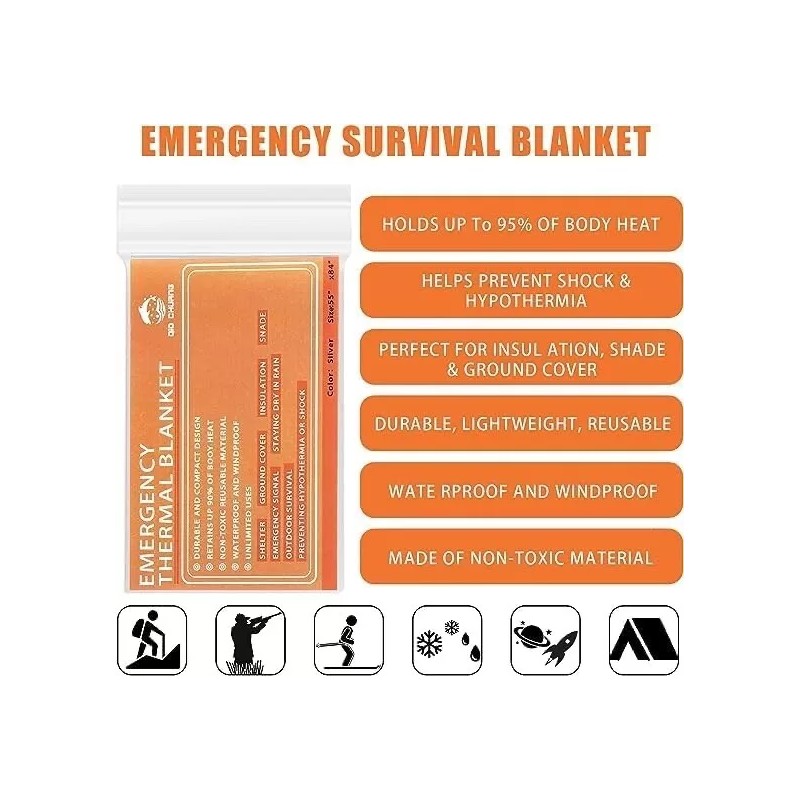QIO CHUANG Emergency Mylar Thermal Blankets Survival Camping Blanket