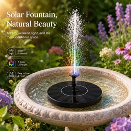 Solar Fountain Pump for Bird Baths & Gardens – Color-Changing LED Water Fountain with 6 Nozzles for Outdoor Decor