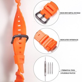 Resin Watch Strap Compatible with Casio Men's MCW100H WS220 Sport Waterproof Replacement Strap Orange Black Strap, Resin, No Gemstone