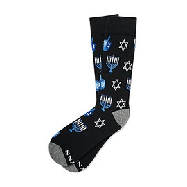 Men's Alynn Black Hanukkah Chanukah Dreidel Menorah Star of David Novelty Dress & Trouser Crew Socks