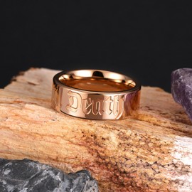 King Will Till Death Men Wedding Band in Rose Gold, 8mm Stainless Steel Wedding Ring for Men, Rose-Gold Wedding Ring Polished Corrosion-Resistant Till Death Ring Comfort Fit Size 9