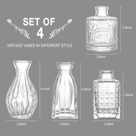 ODDMUCK Glass Bud Vase Clear Bud Vases Set of 4 for Centerpieces, Vintage Glass Flower Vases in Bulk Suitable for Weddings, Parties or Home Decoration