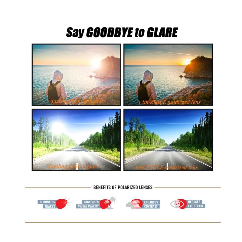 ZHILE Wrap Polarized Sunglasses Rectangular Metal Frame Classic Style Large