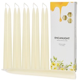 12 Inch Beeswax Taper Candles, Natural Beeswax Long Candle Sticks 12 Pack, White Dripless Bees Wax Candles - 10 Hour Burn Time for Home Dinner Christmas Air Purification