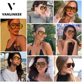 VANLINKER Trendy Polarized Aviator Sunglasses for Women Men Retro Oversized Round Sunglasses Vintage Shield Shades VL9798, C3-tortoise/Reddish Brown, Medium