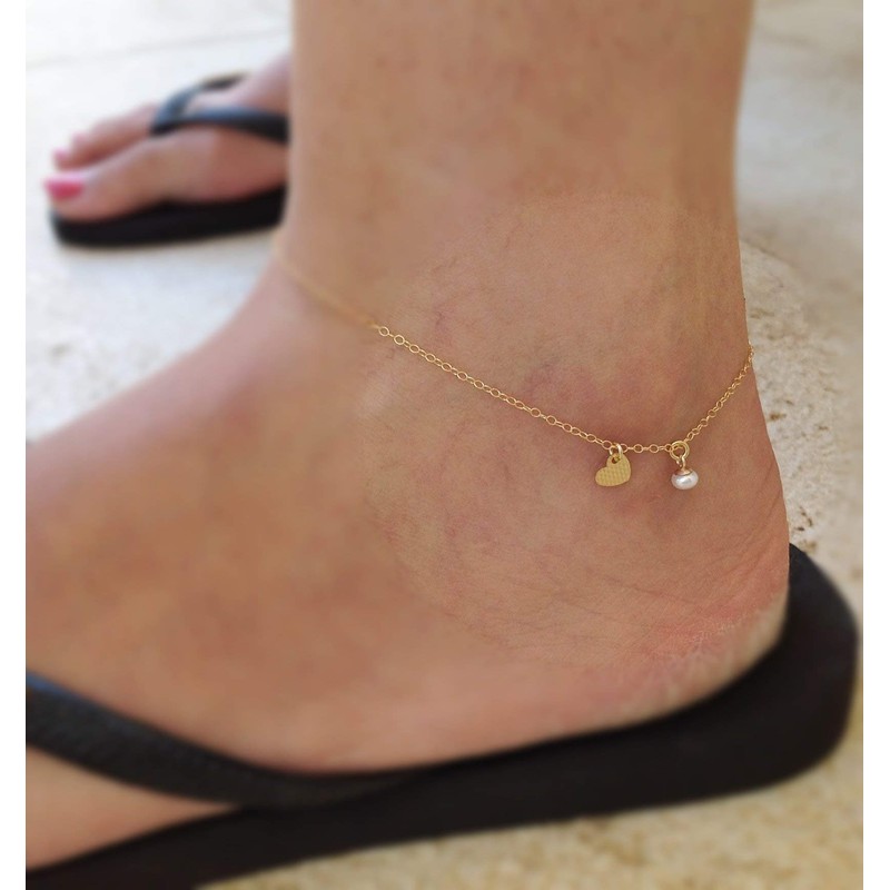 Tiny heart white pearl Gold anklet