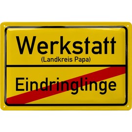 LANOLU Retro Tin Sign Workshop Invaders, Dad's Workshop Sign, Birthday Gift for Father for Birthday and Father's Day - Gift Idea and Father's Day Gift, 20 x 30 cm