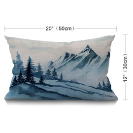 BGBDEIA Cushion Cover Foggy Mountain Watercolor Misty Tree Landscape Ink Paint Beautiful Art Rectangular Throw Pillow Cover for Couch Sofa Home Decor Cotton Linen 12x20 Inch 30 x 50 cm