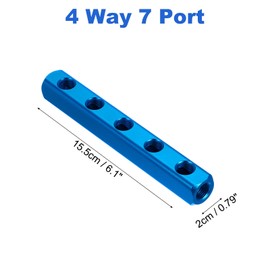 PATIKIL Air Manifold, 5 Way 8 Port PT 1/4" Aluminum Air Hose Inline Manifold Block Splitter Pneumatic Air Compressor Distribution Fitting, Blue