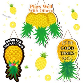 RattanView 3 Pcs 12 Inch Upside Down Pineapple Door Sign Cruise Door Decoration Wooden Tropical Pineapple Hanging Signs Funny Wall Decor for Farmhouse Porch Home Summer Party Supplies
