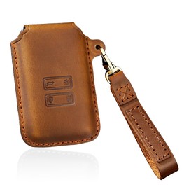 HIBEYO Leather Key Fob Cover for Renault Kadjar Koleos Clio Scenic Megane Duster Sandero Captur Twingo Accessories Smart Remote Auto Key Cover Protector-Brown