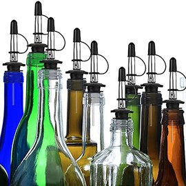 DMOKJER Liquor Pour Spouts Inchluding 1 Piece of Brush with Dust Cover Caps 6+1 Pcs Stainless Steel Tapered Speed Pourers Fits for Olive Oil Wine 3/4" Bottle Bar Bartender Accessories Tools