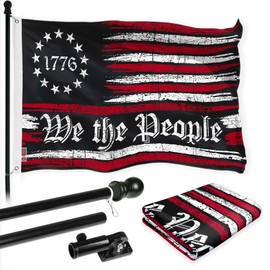 G128 Combo Pack: 6 Ft Aluminum Spinning Flagpole (Black) & We the People American Flag 3x5 Ft, LiteWeave Pro Series Printed 150D Polyester | Pole with Flag Included