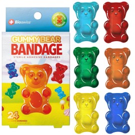 BioSwiss Bandages, Gummy Bear Shaped Self Adhesive Bandage, Latex Free Sterile Wound Care, Fun First Aid Kit Supplies for Kids, 24 Count