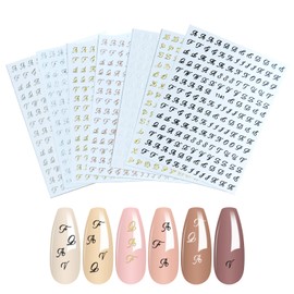Liroyal Nail Stickers, Set of 7, Gel Nail Stickers, Alphabet Nail Stickers, Gel Nails, Nail Art, Alphabet Stickers, Cursive Script, Nail Design, Glitter, Beginners, Easy, Cute