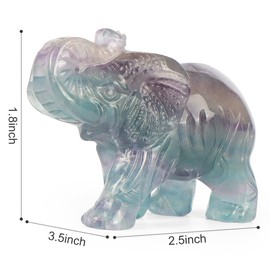 Hxswkk 2.5" Rainbow Fluorite Crystal Elephant Decor Gemstone Hand Carved Animal Healing Statue Craft Home Office Gifts