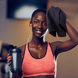 Premium Waffle Weave Sports Towel - Ultra Absorbent Microfiber Gym Towel - Quick Dry, Non-Slip, Super Soft - Ideal for Workout, Yoga, Running, Fitness - 15.75" x 23.6" (Black)