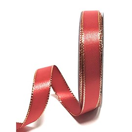 s.dekoda Satin Ribbon 25 m x 15 mm Red with Gold Edge Double Satin Ribbon Gift Ribbon Christmas Ribbon [1371]