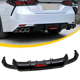 Ombialo Rear Lip Bumper Diffuser Compatible with Toyota Camry 2018-2022 SE XSE Rear Body Splitter Valance w/LED Light Sports Style 3PCS (Glossy Black)
